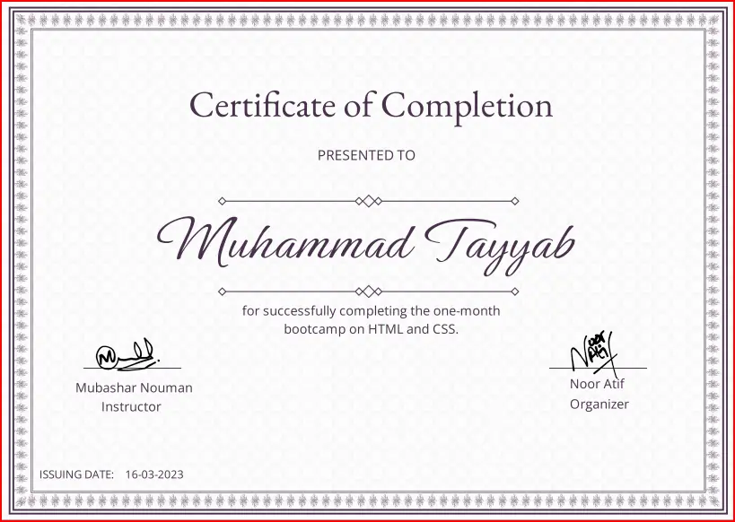 HTML Certificate